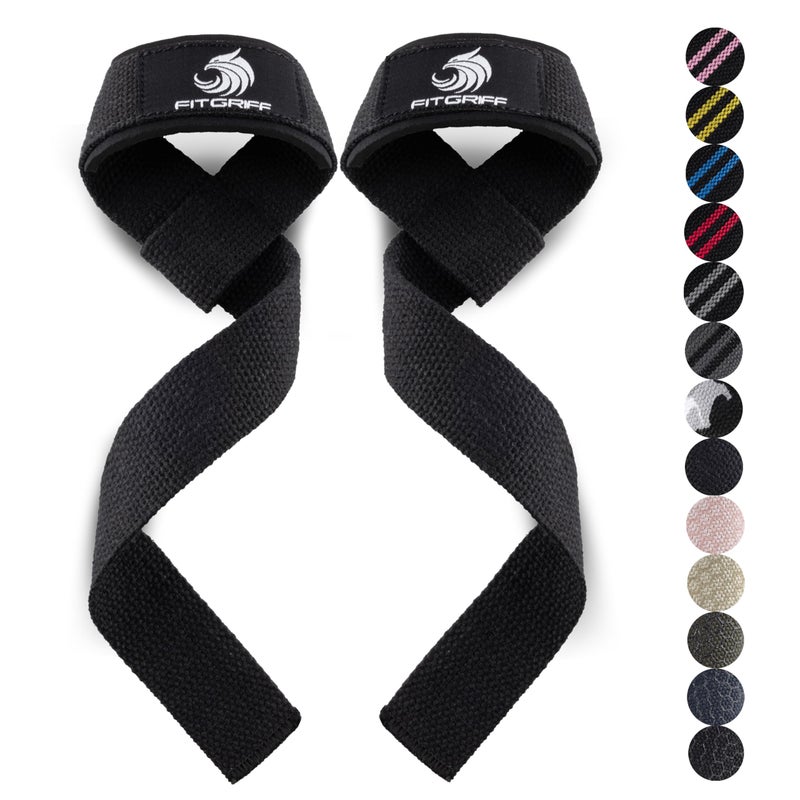 FitgriffÂ® Lifting Wrist Straps for Weightlifting, Gym, Deadlift, Workout (Made of Premium Cotton & Padded) - Men & Women (Standard, Black-Original) - Image 1